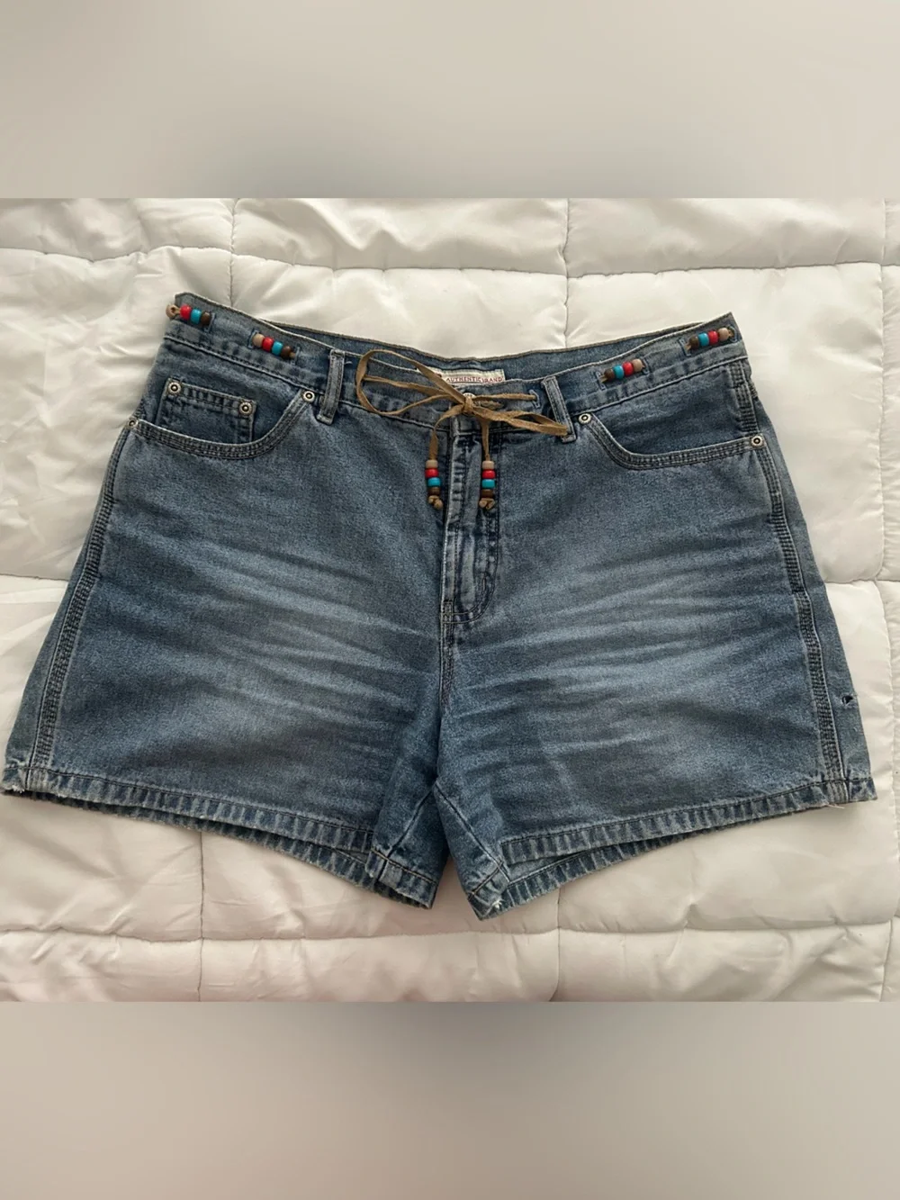 Denim Beaded Tie-Waist Shorts - Blue